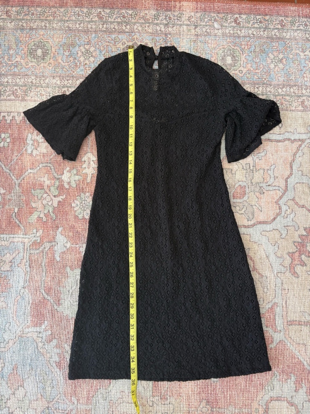 Black Eyelet Lace Mini Dress with Flutter Sleeves